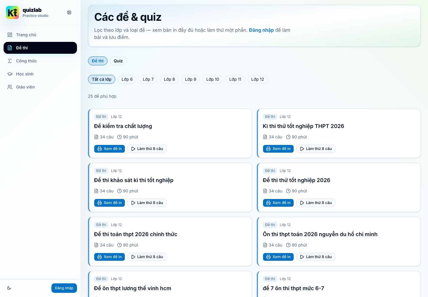 Kho đề công khai của KQuest.